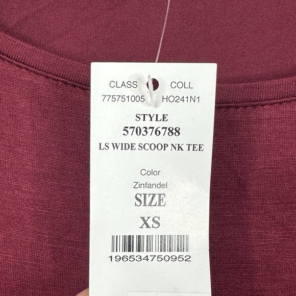 NWT White House Black Market Long Sleeve Wide Scoop Tee Zinfandel XS #WHBM4 - Picture 7 of 10